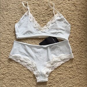 Brandy melville floral  Lace Trimmed Bralette and Panty Set